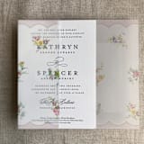 "Clara pink scallop floral edge printed vellum wrap for 5x7 card | pack of 10" - Invitation Jackets and Overlays in pink by Ivory Invitations