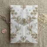 "Venetian floral lace hazelnut color printed vellum wrap for 5x7 card | pack of 10" - Invitation Jackets and Overlays in natural by Ivory Invitations