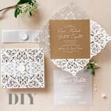 "Luxury Laser Cut Lace Square Cover | Set of 10 | Envelopes Included" - Invitation Jackets and Overlays in white by Self Stationery