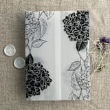 "Black Hydrangea floral printed vellum wrap for 5x7 card | pack of 10" - Invitation Jackets and Overlays in black by Ivory Invitations