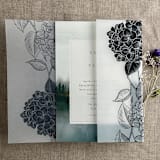 "Black Hydrangea floral printed vellum wrap for 5x7 card | pack of 10" - Invitation Jackets and Overlays in black by Ivory Invitations
