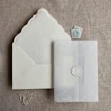 "Grace floral white vellum wrap for 5x7 card | pack of 10" - Invitation Jackets and Overlays in white by Ivory Invitations