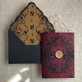 "Versailles nocturne maroon vellum wrap or 5x7 card | pack of 10" - Invitation Jackets and Overlays in red by Ivory Invitations