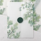 "Watercolor greenery vellum wraps for 5x7 invitations | Set of 10" - Invitation Jackets and Overlays in green by Maria Ferrer G.