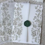 "Sage green toile vellum jacket | Set of 11" - Invitation Jackets and Overlays in green by Maria Ferrer G.