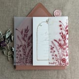 "Burgundy English botanical garden floral vellum wrap for 5x7 card | pack of 10" - Invitation Jackets and Overlays in red by Ivory Invitations