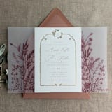 "Burgundy English botanical garden floral vellum wrap for 5x7 card | pack of 10" - Invitation Jackets and Overlays in red by Ivory Invitations
