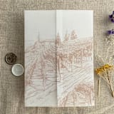 "Cashmere vineyard landscape sketch printed vellum wrap for 5x7 card | pack of 10" - Invitation Jackets and Overlays in beige by Ivory Invitations