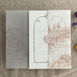 "Cashmere vineyard landscape sketch printed vellum wrap for 5x7 card | pack of 10" - Invitation Jackets and Overlays in beige by Ivory Invitations