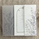 "Lavender English botanical garden floral printed vellum wrap for 5x7 card | pack of 10" - Invitation Jackets and Overlays in purple by Ivory Invitations