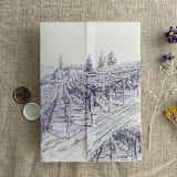 "Lavender vineyard landscape sketch printed vellum wrap for 5x7 card | pack of 10" - Invitation Jackets and Overlays in purple by Ivory Invitations