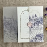 "Lavender vineyard landscape sketch printed vellum wrap for 5x7 card | pack of 10" - Invitation Jackets and Overlays in purple by Ivory Invitations