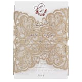 "Old Gold Luxury Laser cut Gatefold Jackets | Set of 10 | Envelopes Included" - Invitation Jackets and Overlays in gold by Self Stationery