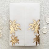 "Palm Vellum Wrap for 5x7 Wedding Invitation, Tropical Gold Foil Vellum Jacket, Beach Destination Invite, Set of 10" - Invitation Jackets and Overlays in gold by Self Stationery