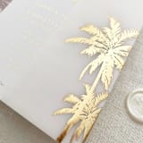 "Palm Vellum Wrap for 5x7 Wedding Invitation, Tropical Gold Foil Vellum Jacket, Beach Destination Invite, Set of 10" - Invitation Jackets and Overlays in gold by Self Stationery