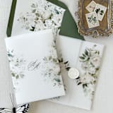 "White Floral and Greenery Vellum Jacket | "customizable" | Set of 10" - Invitation Jackets and Overlays in white by Eva Friesen