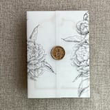 "Slate etched grand peony floral printed vellum wrap for 5x7 card  | pack of 10" - Invitation Jackets and Overlays in gray by Ivory Invitations