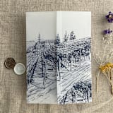 "Marin blue vineyard landscape sketch printed vellum wrap for 5x7 card | pack of 10" - Invitation Jackets and Overlays in blue by Ivory Invitations