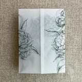 "Forest etched grand peony floral printed vellum wrap for 5x7 card  | pack of 10" - Invitation Jackets and Overlays in green by Ivory Invitations