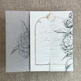 "Forest etched grand peony floral printed vellum wrap for 5x7 card  | pack of 10" - Invitation Jackets and Overlays in green by Ivory Invitations