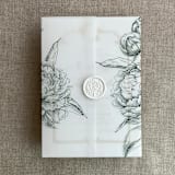 "Forest etched grand peony floral printed vellum wrap for 5x7 card  | pack of 10" - Invitation Jackets and Overlays in green by Ivory Invitations