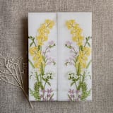 "Eleanor yellow and pink floral botanic garden printed vellum wrap for 5x7 card | pack of 10" - Invitation Jackets and Overlays in yellow by Ivory Invitations