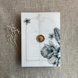 "Dark Navy Chelsea tropical flowers and leaves printed vellum wrap for 5x7 card | pack of 10" - Invitation Jackets and Overlays in blue by Ivory Invitations