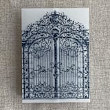 "Marin blue vintage style gate to the palace gardens vellum wrap for 5x7 card | pack of 10" - Invitation Jackets and Overlays in blue by Ivory Invitations