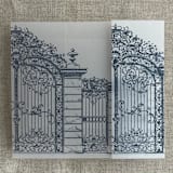 "Marin blue vintage style gate to the palace gardens vellum wrap for 5x7 card | pack of 10" - Invitation Jackets and Overlays in blue by Ivory Invitations