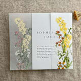 "Eleanor yellow and burnt orange floral botanic garden printed vellum wrap for 5x7 card | pack of 10" - Invitation Jackets and Overlays in yellow by Ivory Invitations