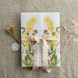 "Eleanor yellow and burnt orange floral botanic garden printed vellum wrap for 5x7 card | pack of 10" - Invitation Jackets and Overlays in yellow by Ivory Invitations