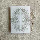 "Oyster La belle rose lace printed vellum wrap for 5x7 card | pack of 10" - Invitation Jackets and Overlays in gray by Ivory Invitations