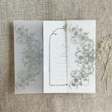 "Oyster La belle rose lace printed vellum wrap for 5x7 card | pack of 10" - Invitation Jackets and Overlays in gray by Ivory Invitations