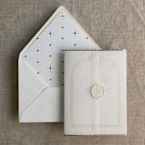 "Aurelia dot rose gold trim vellum wrap for 5x7 cards | pack of 10" - Invitation Jackets and Overlays in beige by Ivory Invitations