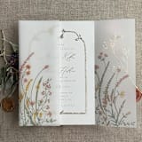 "Pink and yellow floral colorful English botanical garden vellum wrap for 5x7 card  | pack of 10" - Invitation Jackets and Overlays in multicolor by Ivory Invitations