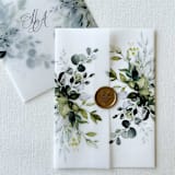 "Rustic Greenery Vellum Wraps, "customizable" | Set of 10" - Invitation Jackets and Overlays in green by Eva Friesen