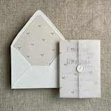 "Baby ribbon bows gold foil stamping vellum wrap for 5x7 card | pack of 10" - Invitation Jackets and Overlays in gold by Ivory Invitations