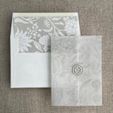 "Maeve botany stone printed vellum wrap for 5x7 card | pack of 10" - Invitation Jackets and Overlays in gray by Ivory Invitations