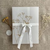 "Minimalist baby's breath flower gold color printed vellum wrap for 5x7 card  | pack of 10" - Invitation Jackets and Overlays in gold by Ivory Invitations