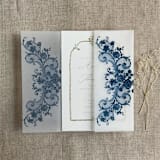 "Navy La belle rose lace printed vellum wrap for 5x7 card  | pack of 10" - Invitation Jackets and Overlays in blue by Ivory Invitations
