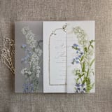 "Eleanor white and blue floral botanic garden printed vellum wrap for 5x7 card | pack of 10" - Invitation Jackets and Overlays in white by Ivory Invitations