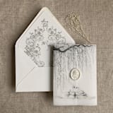 "Graphite willow and swan vellum vellum wrap for 5x7 card | pack of 10" - Invitation Jackets and Overlays in gray by Ivory Invitations