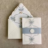"Blue genie floral bows printed vellum wrap for 5x7 card | pack of 10" - Invitation Jackets and Overlays in blue by Ivory Invitations