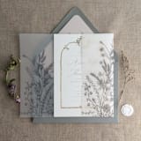 "Slate gray English botanical garden floral vellum wrap for 5x7 card | pack of 10" - Invitation Jackets and Overlays in gray by Ivory Invitations