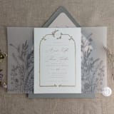 "Slate gray English botanical garden floral vellum wrap for 5x7 card | pack of 10" - Invitation Jackets and Overlays in gray by Ivory Invitations