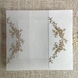 "Hazelnut print French floral crest vellum wrap for 5x7 card | pack of 10" - Invitation Jackets and Overlays in beige by Ivory Invitations