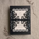 "Antique black glitter lace wedding invitation Jacket for 5x7 cards | pack of 10" - Invitation Jackets and Overlays in black by Ivory Invitations