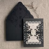 "Antique black glitter lace wedding invitation Jacket for 5x7 cards | pack of 10" - Invitation Jackets and Overlays in black by Ivory Invitations