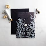 "Black Colored vellum English botanical garden floral printed vellum wrap for 5x7 card  | pack of 10" - Invitation Jackets and Overlays in black by Ivory Invitations