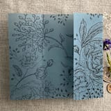 "Elegant peonies and berries black printed on steel blue colored vellum wrap for 5x7 card  | pack of 10" - Invitation Jackets and Overlays in blue by Ivory Invitations